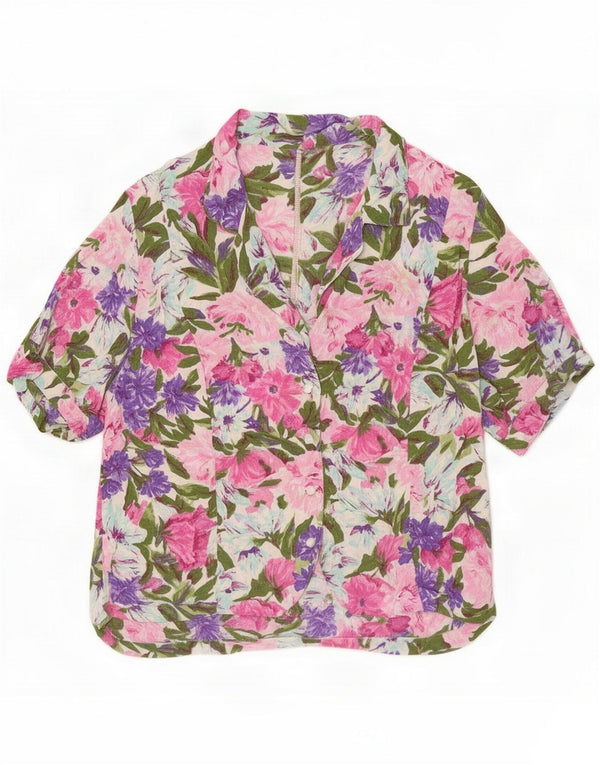 Bluzka damska z krótkim rękawem w stylu vintage, UK 18 XL, wielokolorowa, w kwiaty