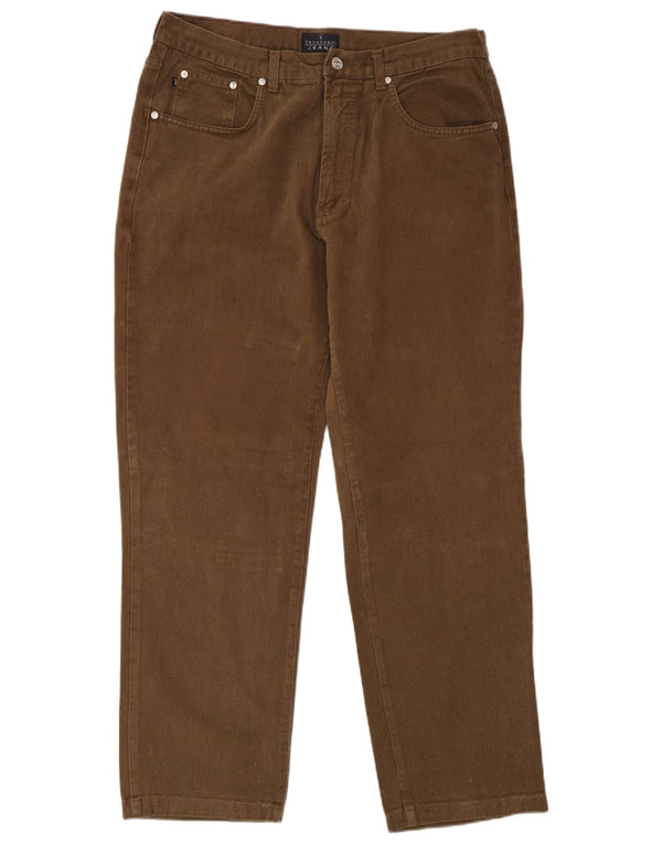 Trussardi Mens Straight Casual Trousers W36 L30 Brown Cotton