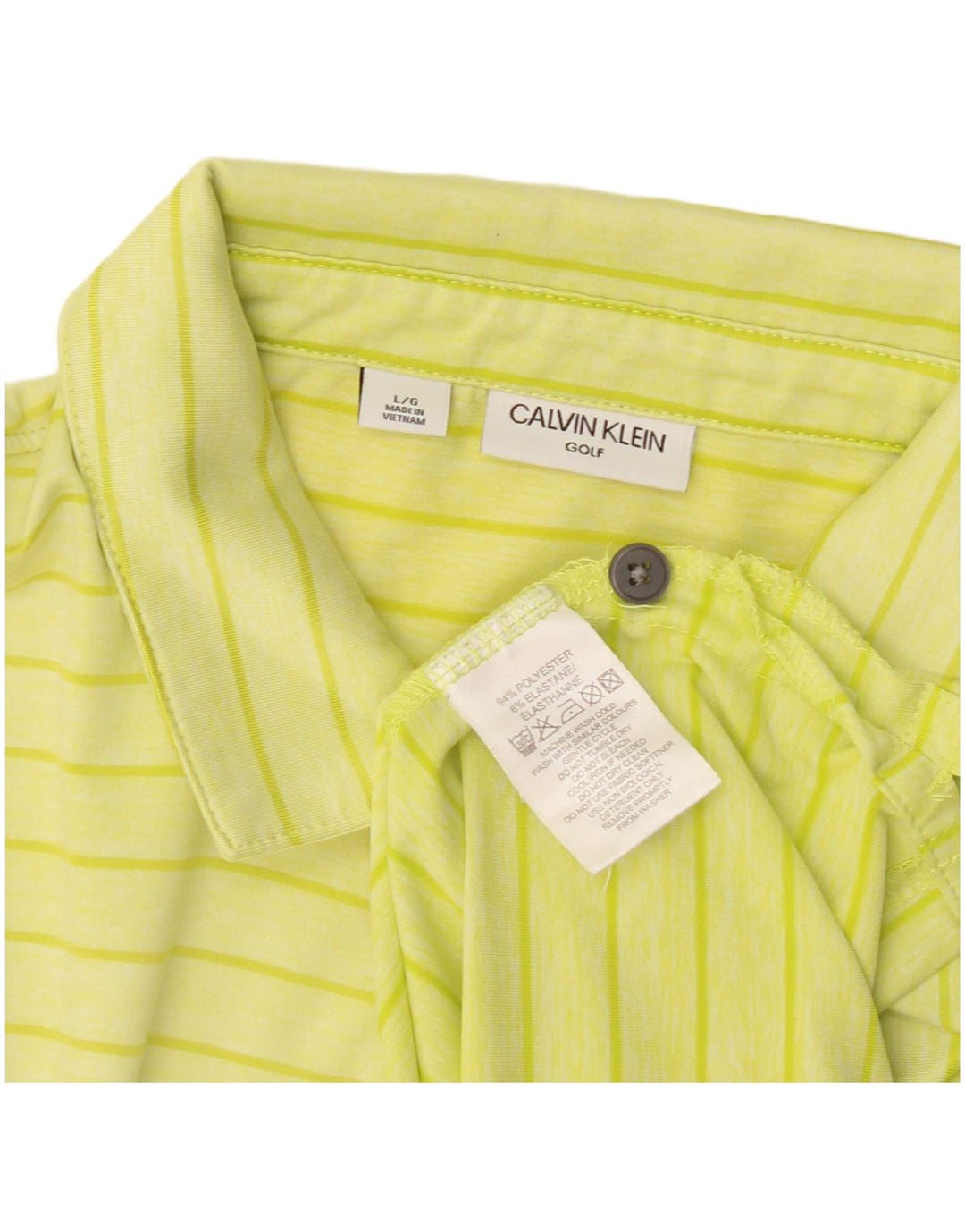 Męska koszulka polo Calvin Klein, duża, żółta, poliestrowa w paski