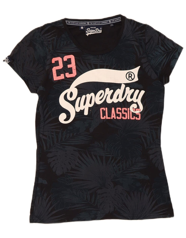 Damska koszulka z grafiką Superdry Top UK 10, mała, czarna, z bawełny w kwiaty