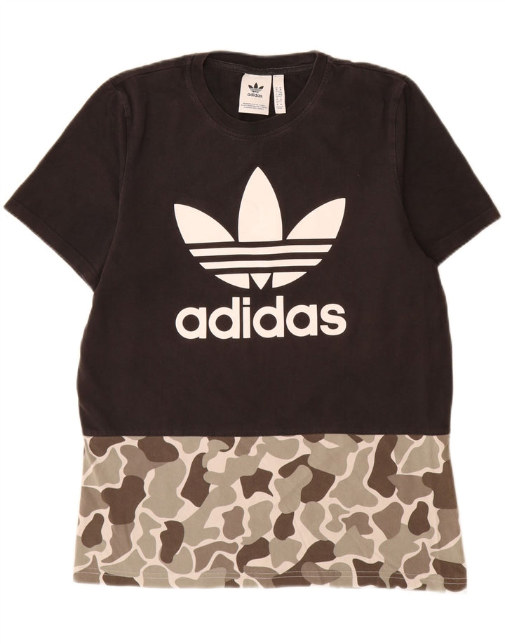 Męska koszulka z grafiką Adidas Top, średnia czarna bawełna w kamuflażu