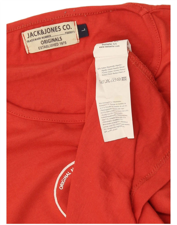 Męski top graficzny JACK & JONES z długim rękawem, duży, pomarańczowy, bawełniany