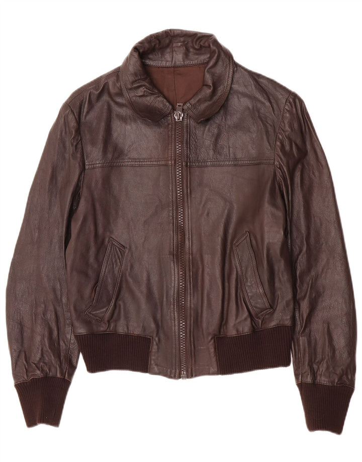 Vintage męska kurtka skórzana bomber IT 48 średnio brązowa skóra