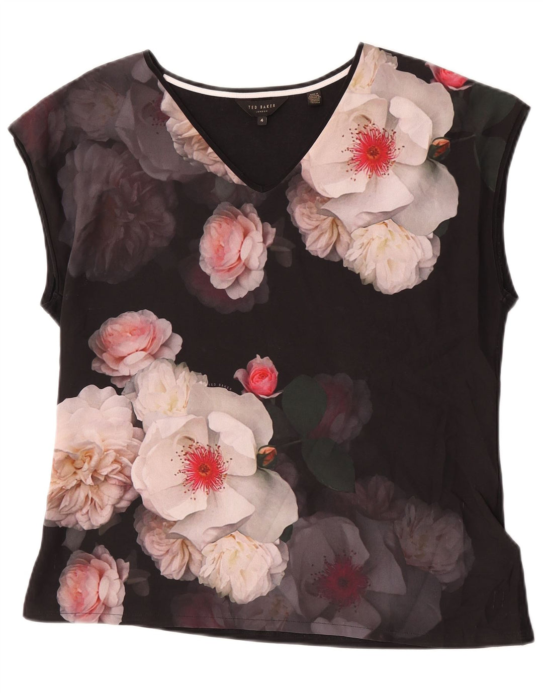 Bluzka damska Ted Baker, rozmiar 4, duża, czarna, z poliestru w kwiaty