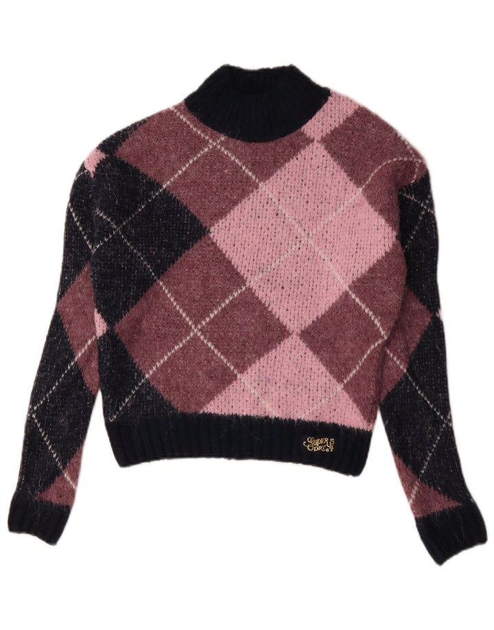 Damski sweter z golfem Superdry UK 10 Mały różowy Argyle/Diament