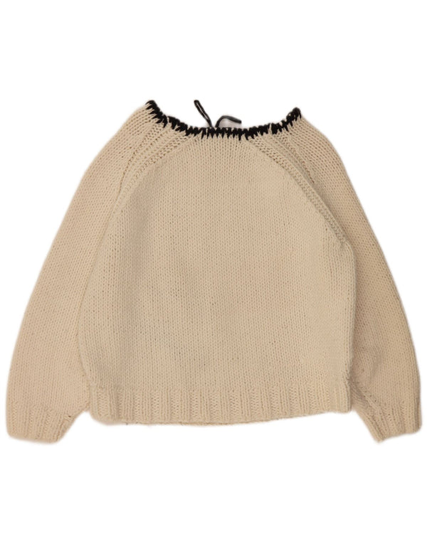 Sweter damski w stylu vintage z graficznym dekoltem w łódkę UK 18 XL, beżowy