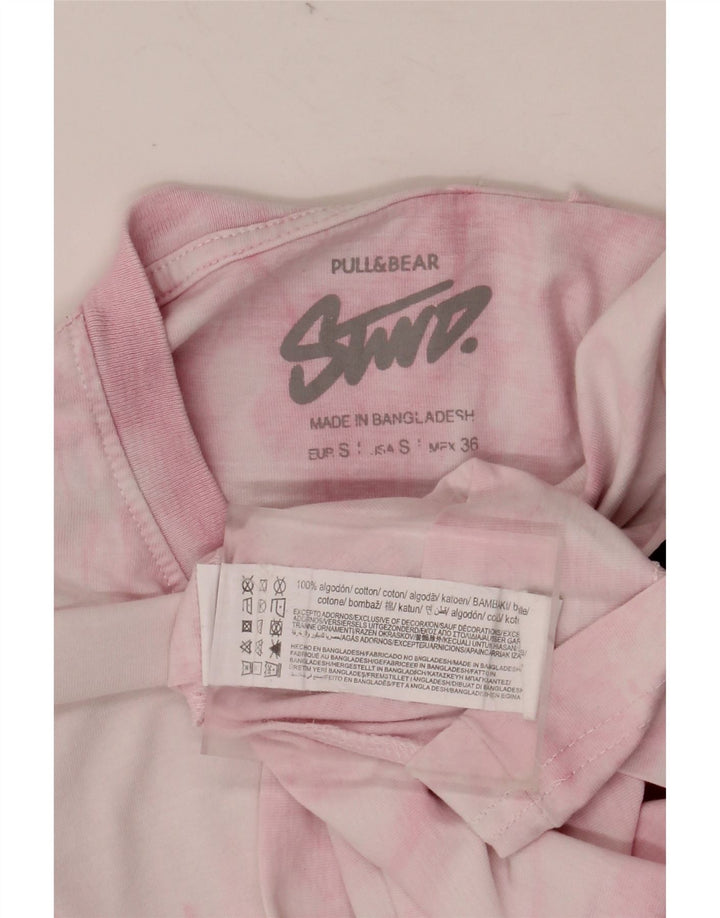 PULL & BEAR Męski T-shirt z grafiką, mały, różowy, bawełniany Tie Dye