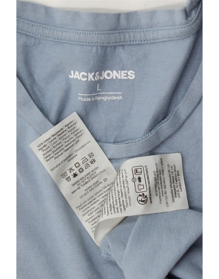 Męski T-shirt z grafiką JACK & JONES, duży, niebieski, bawełniany