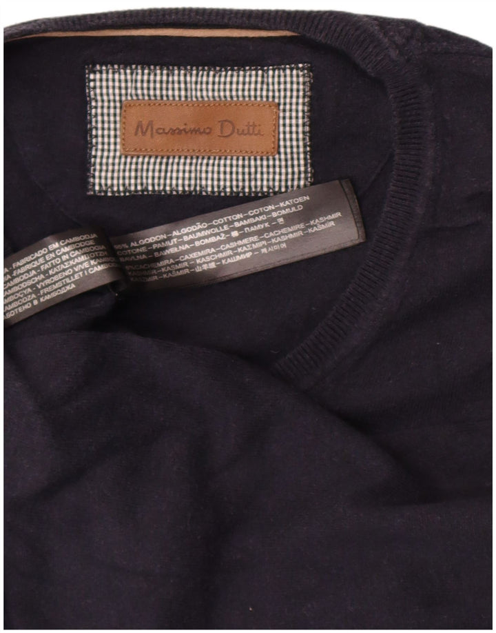 Męski sweter Massimo Dutti z dekoltem w kształcie litery V, średni granatowy, bawełniany