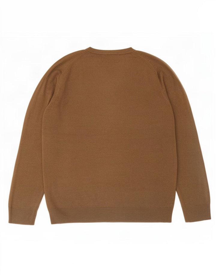 Męski sweter Marks & Spencer Blue Harbor z dekoltem w kształcie litery V, średni brąz