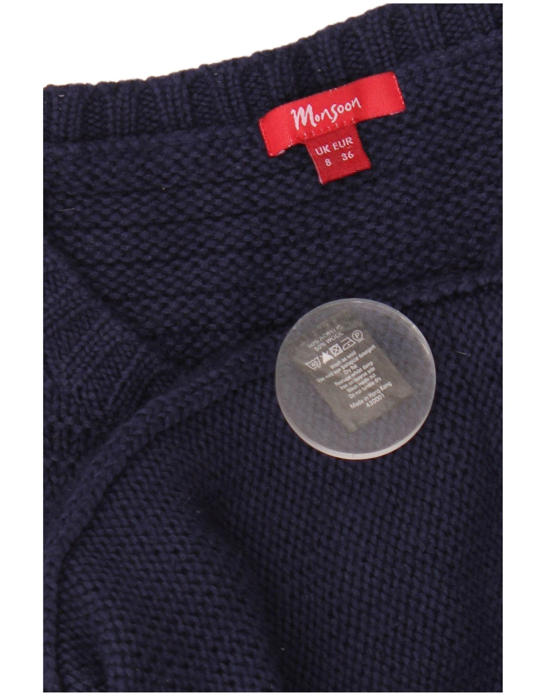 Damski sweter o przedłużonym fasonie MONSOON UK 8, mały, granatowy, akrylowy