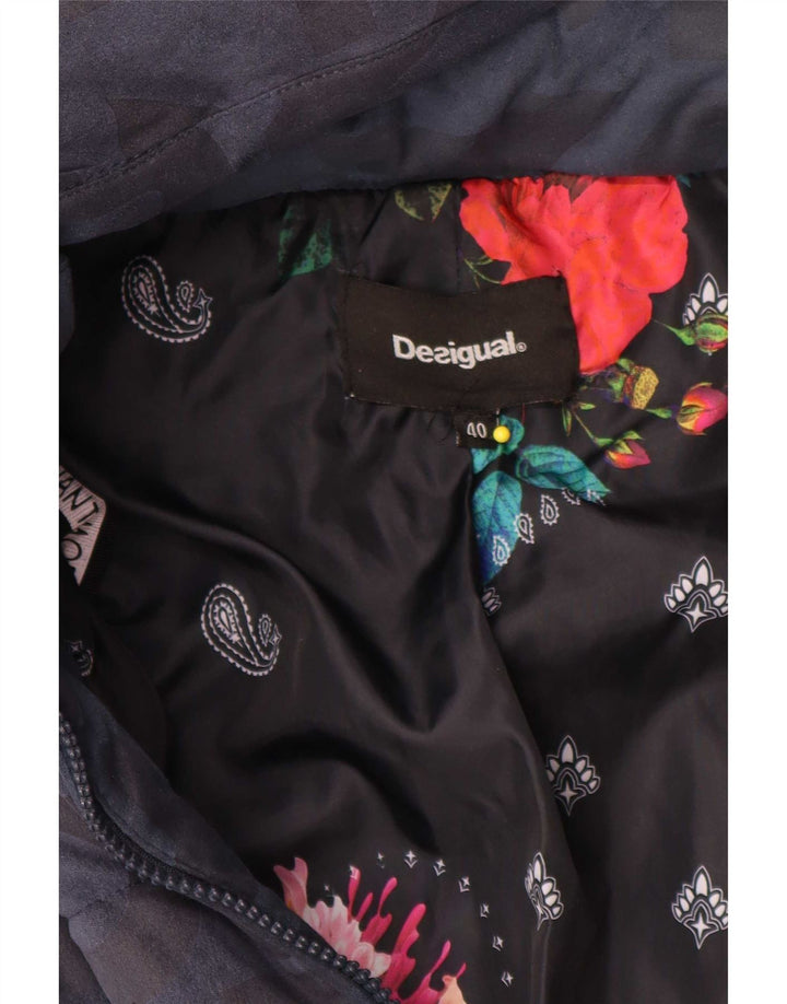 Desigual damski płaszcz z kapturem z grafiką, EU 40, średni granatowy, poliester