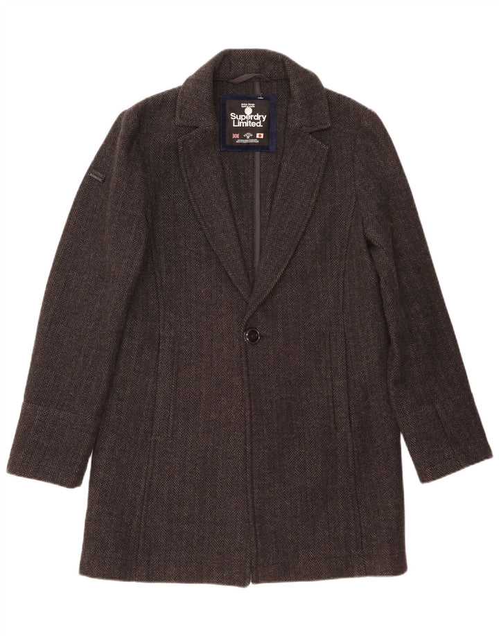 Płaszcz męski Superdry XS, szara wełna w jodełkę