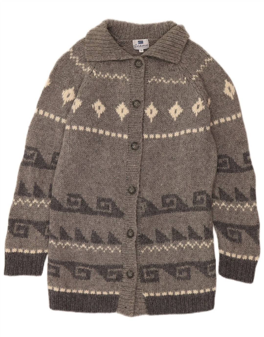 Sweter damski Evidence Longline Cardigan UK 10 Small Grey Fair Isle Wool