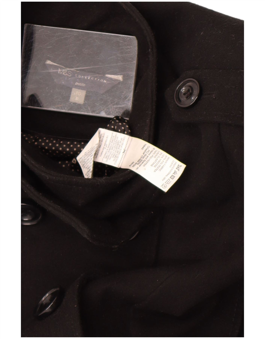 Marks & Spencer Damski płaszcz Petite Pea UK 10, mały, czarny poliester