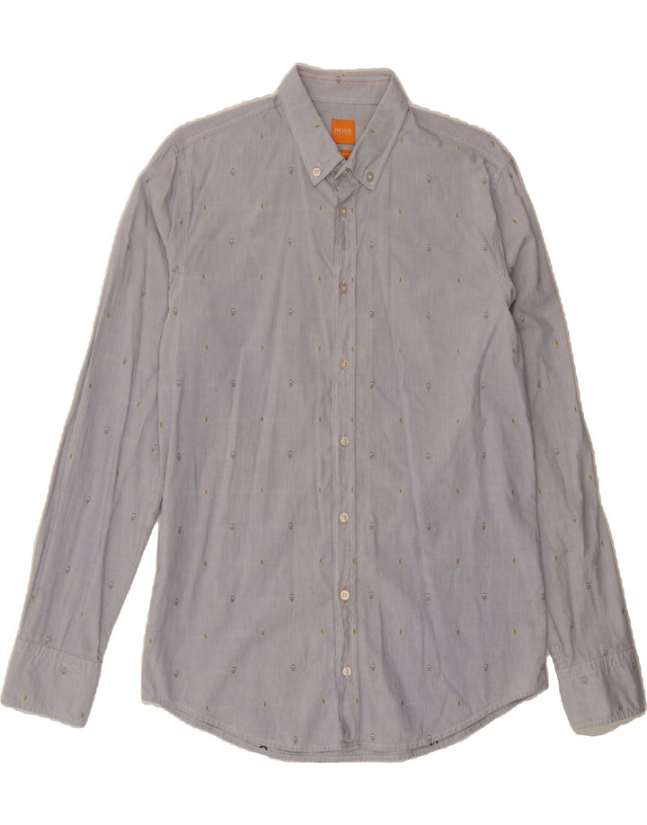 HUGO BOSS Mens Slim Fit Shirt Medium Blue Striped Cotton Vintage Hugo Boss and Second-Hand Hugo Boss from Messina Hembry 