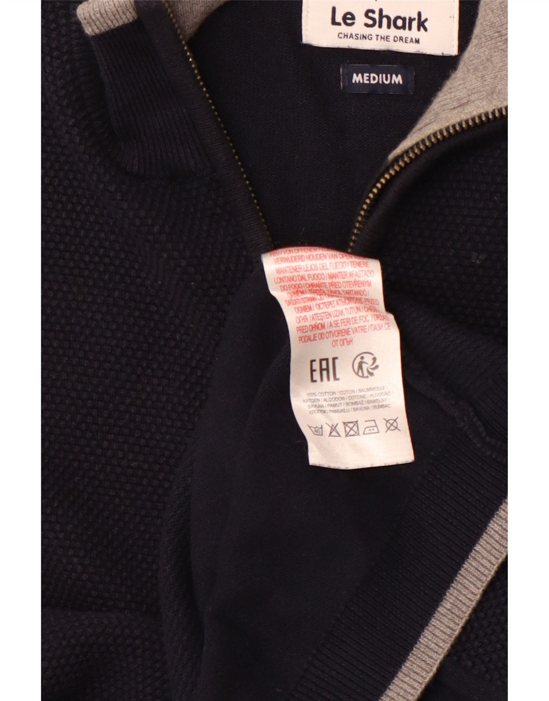 LE SHARK Męski sweter zapinany na zamek, średni granatowy, bawełniany