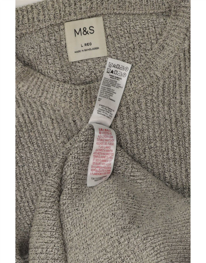 Marks & Spencer Męski sweter z okrągłym dekoltem, duży, szary poliamid