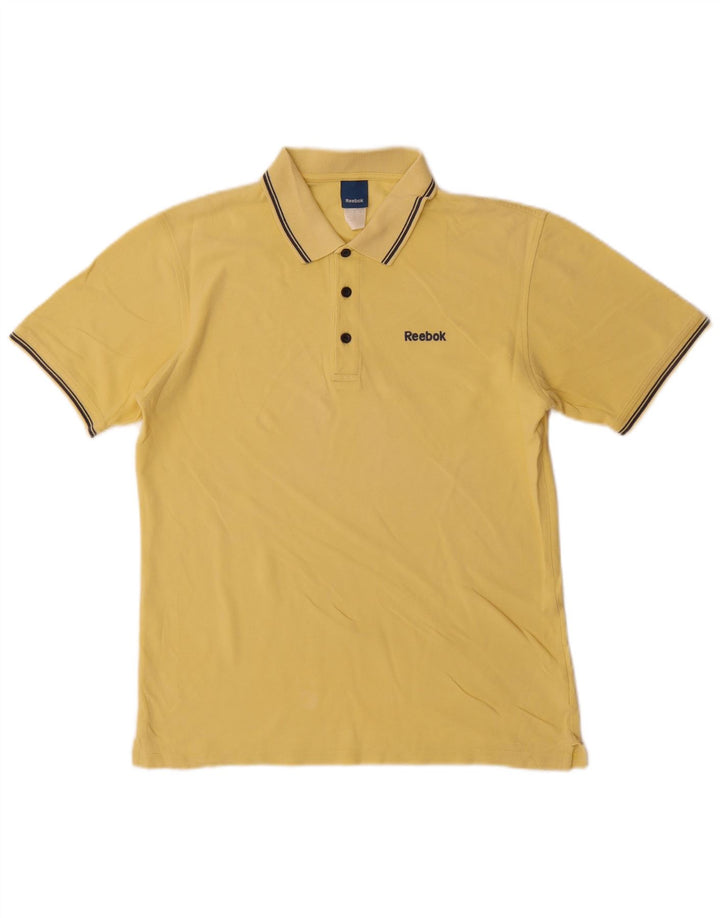 Męska koszulka polo Reebok, mała, żółta, bawełniana w paski