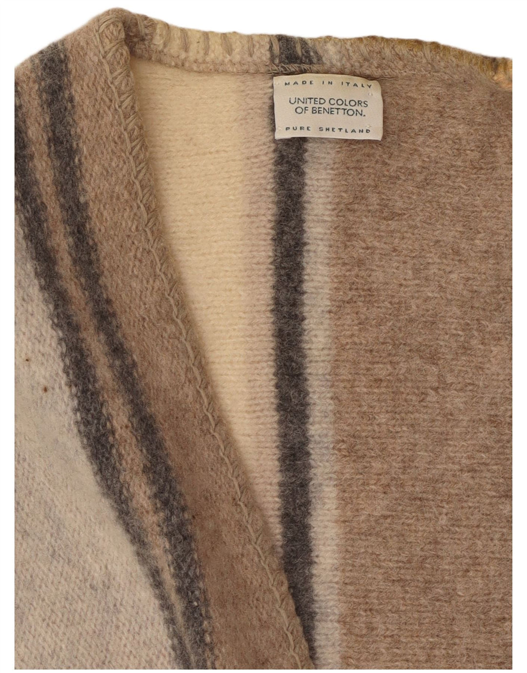 Damski sweter rozpinany bez rękawów Benetton UK 16, duży, wielobarwny, wełniany