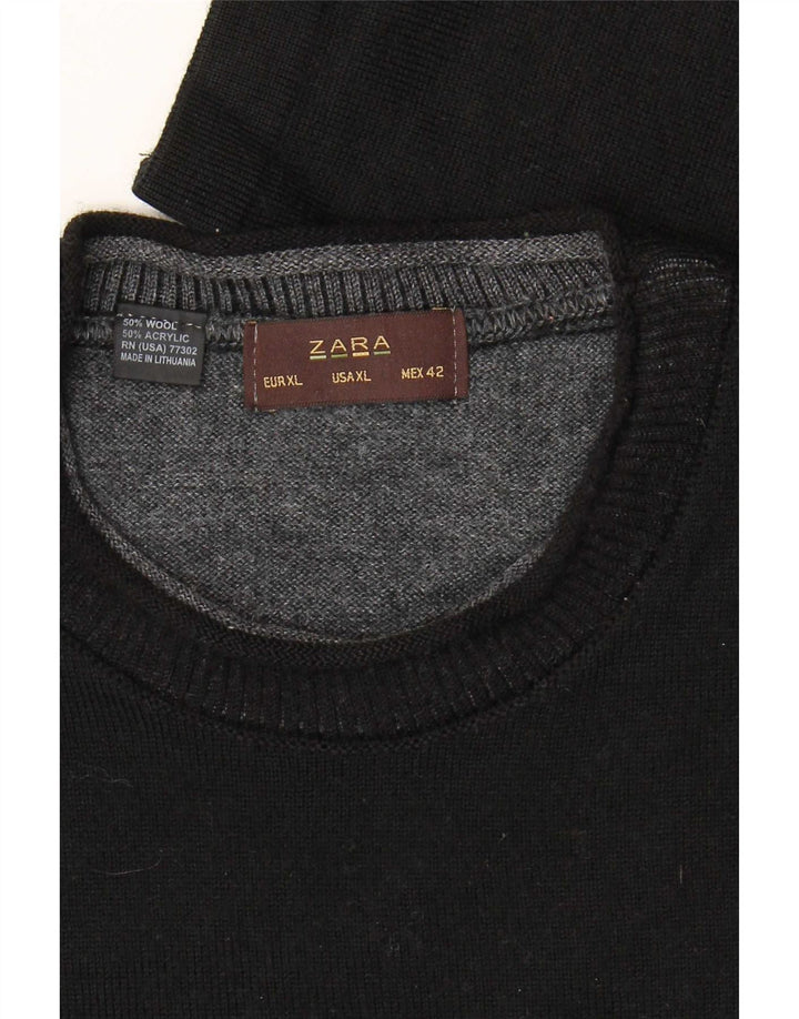 Męski sweter z okrągłym dekoltem Zara XL, czarna wełna