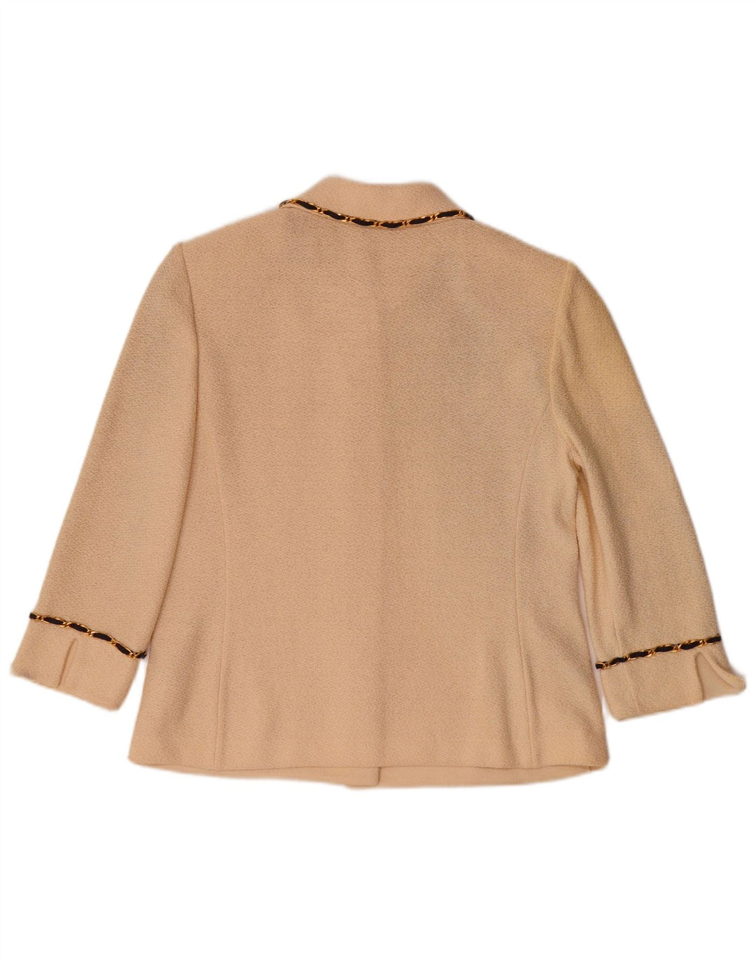 Damski sweter rozpinany z rękawem 3/4 w stylu VINTAGE US 8, średni, złamanej białej wełny