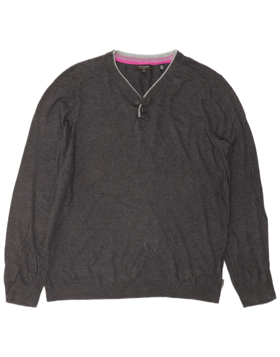 TED BAKER Męski sweter z dekoltem w kształcie litery V, rozmiar 4, duży, szary, bawełniany