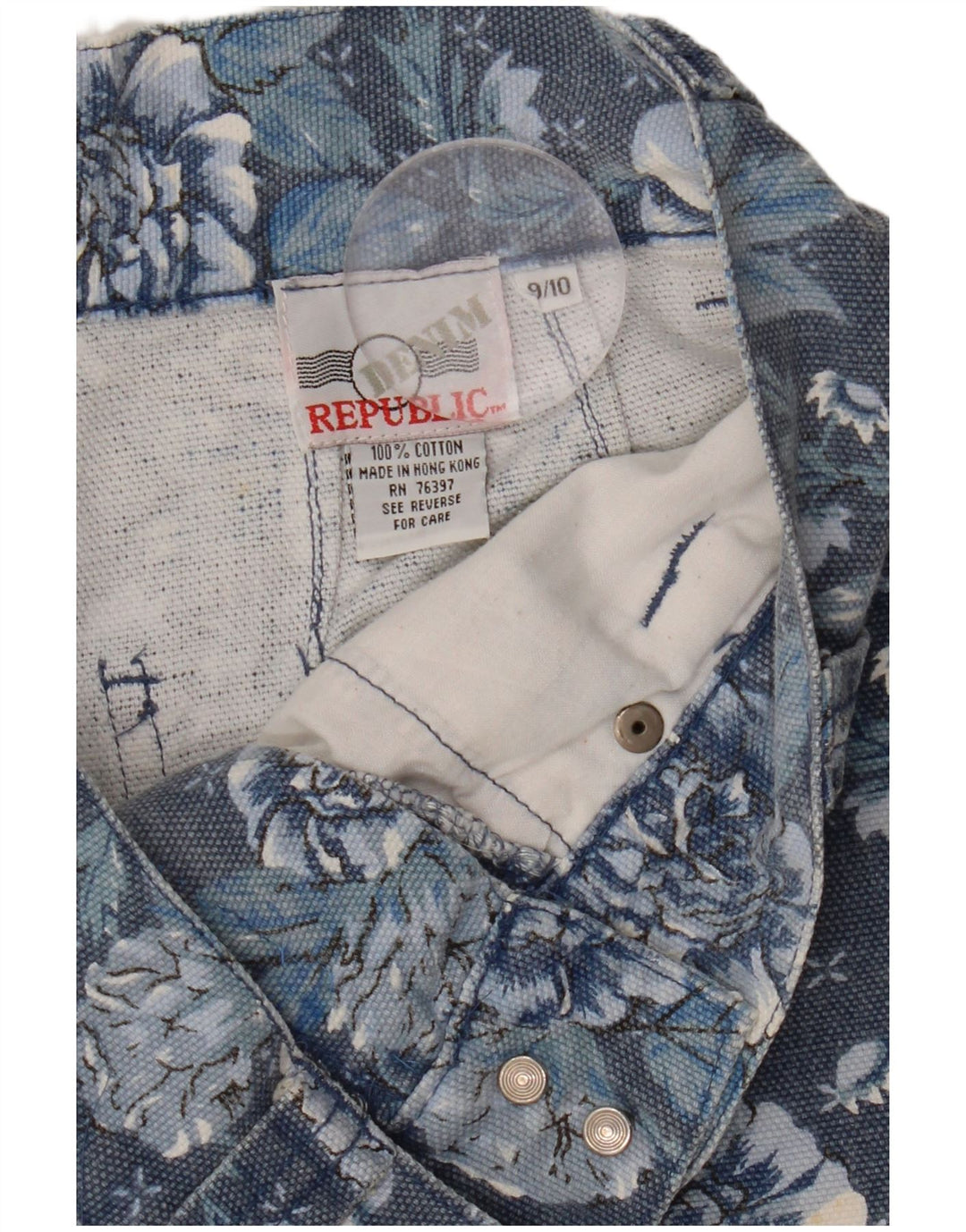 Dziewczęce spodenki jeansowe z wysokim stanem VINTAGE 9-10 lat W26 Granatowe kwiaty