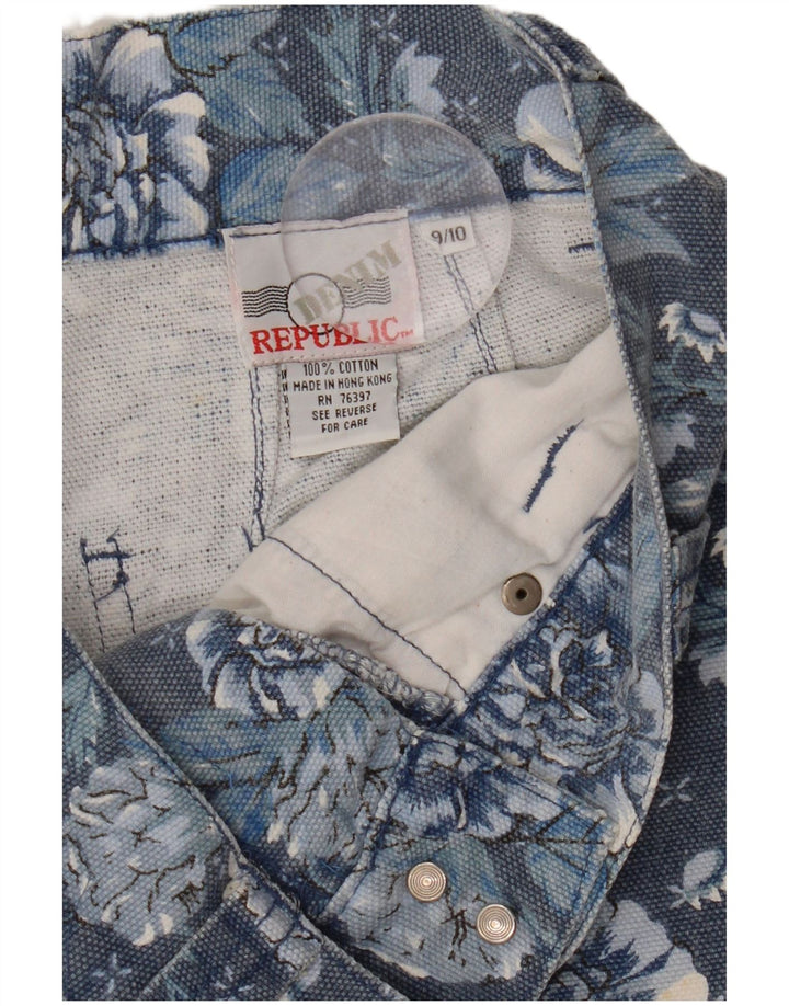 Dziewczęce spodenki jeansowe z wysokim stanem VINTAGE 9-10 lat W26 Granatowe kwiaty