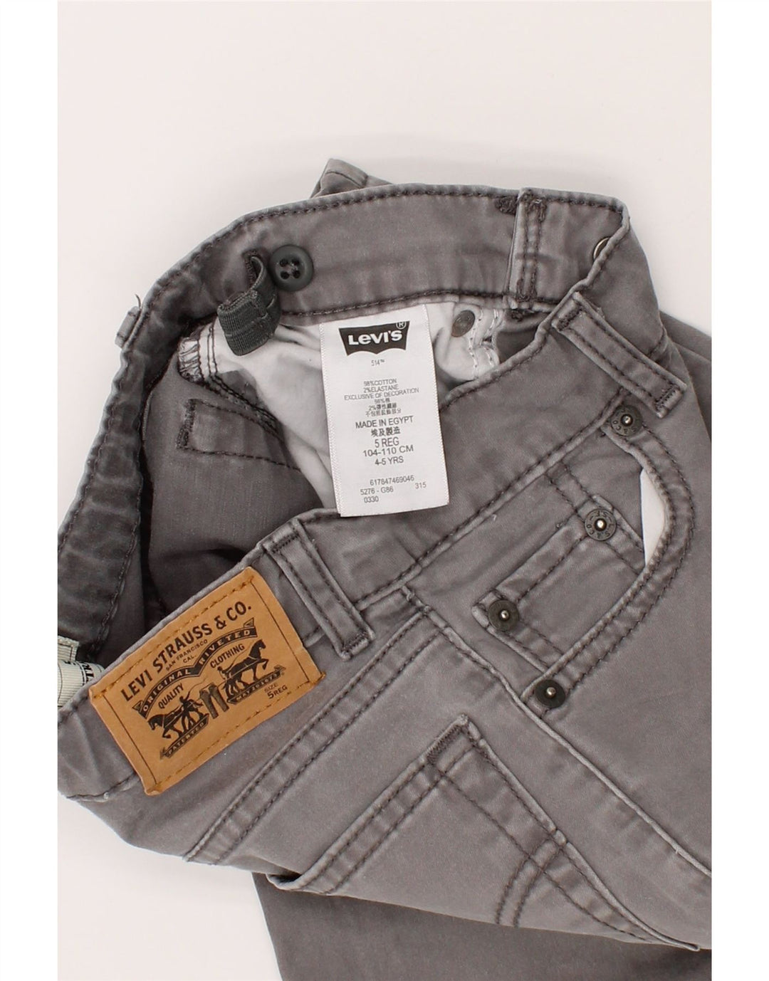 LEVI'S Boys 514 Straight Jeans 4-5 Years W20 L17 Grey Cotton Vintage Levi's and Second-Hand Levi's from Messina Hembry 