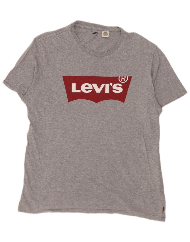 Męska koszulka z grafiką Levi's, średnia, szara, bawełniana nakrapiana