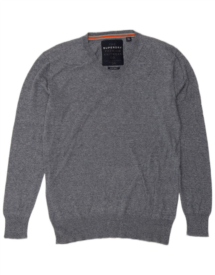 SUPERDRY Mens V-Neck Jumper Sweater Small Blue Cotton
