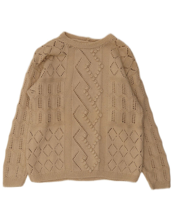 Sweter damski w stylu vintage z dekoltem w łódkę UK 14 średni beż