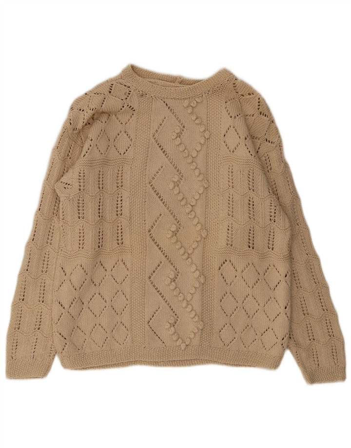 Sweter damski w stylu vintage z dekoltem w łódkę UK 14 średni beż