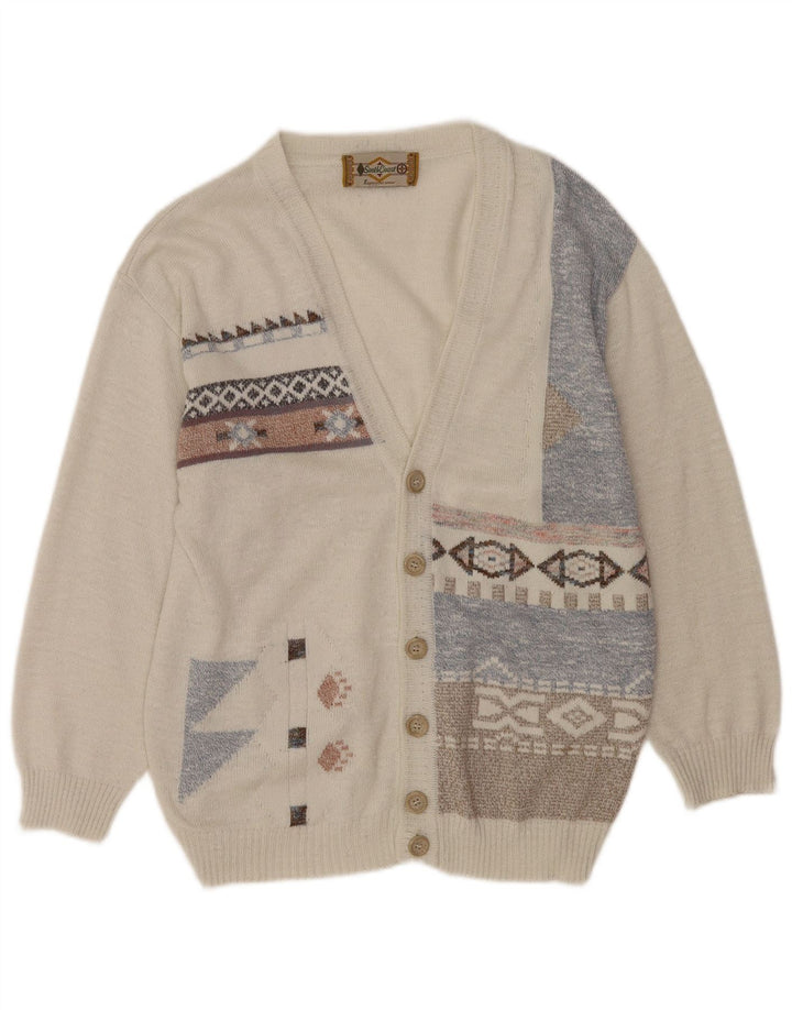 Męski sweter rozpinany South Coast, duży, biały Fair Isle