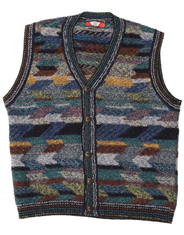 Vintage męski sweter bez rękawów XL wielobarwna geometryczna wełna