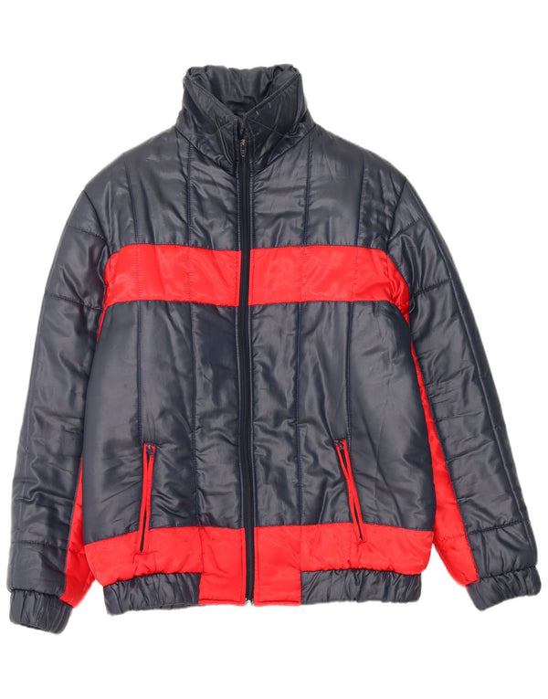 Vintage męska ocieplana kurtka z kapturem EU 56 3XL granatowy nylon w blokach kolorów
