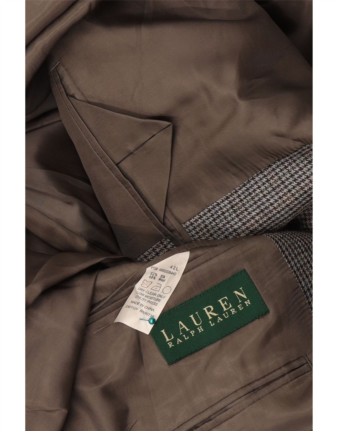 Ralph Lauren Męska marynarka zapinana na 2 guziki UK 42, duża, szara, jedwabna pepitka