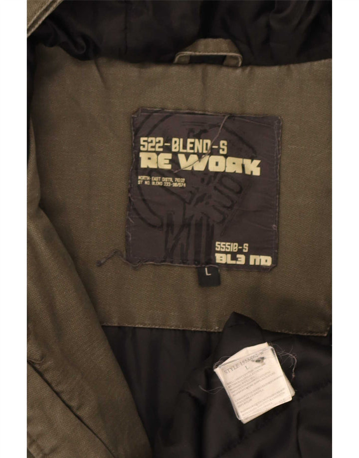 Mieszanka Męska kurtka parka z kapturem UK 40, duża bawełna khaki