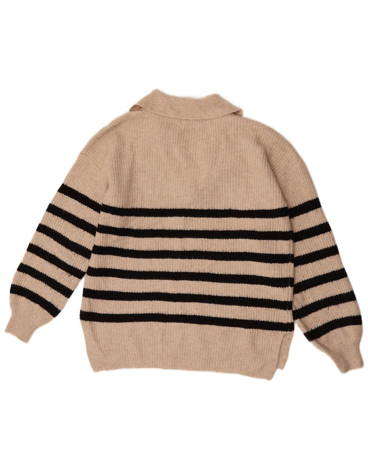 Marks & Spencer Damski sweter polo UK 14 w średnie beżowe paski