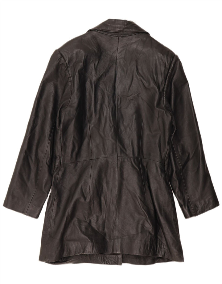 VINTAGE damski płaszcz skórzany UK 14, duża czarna skóra