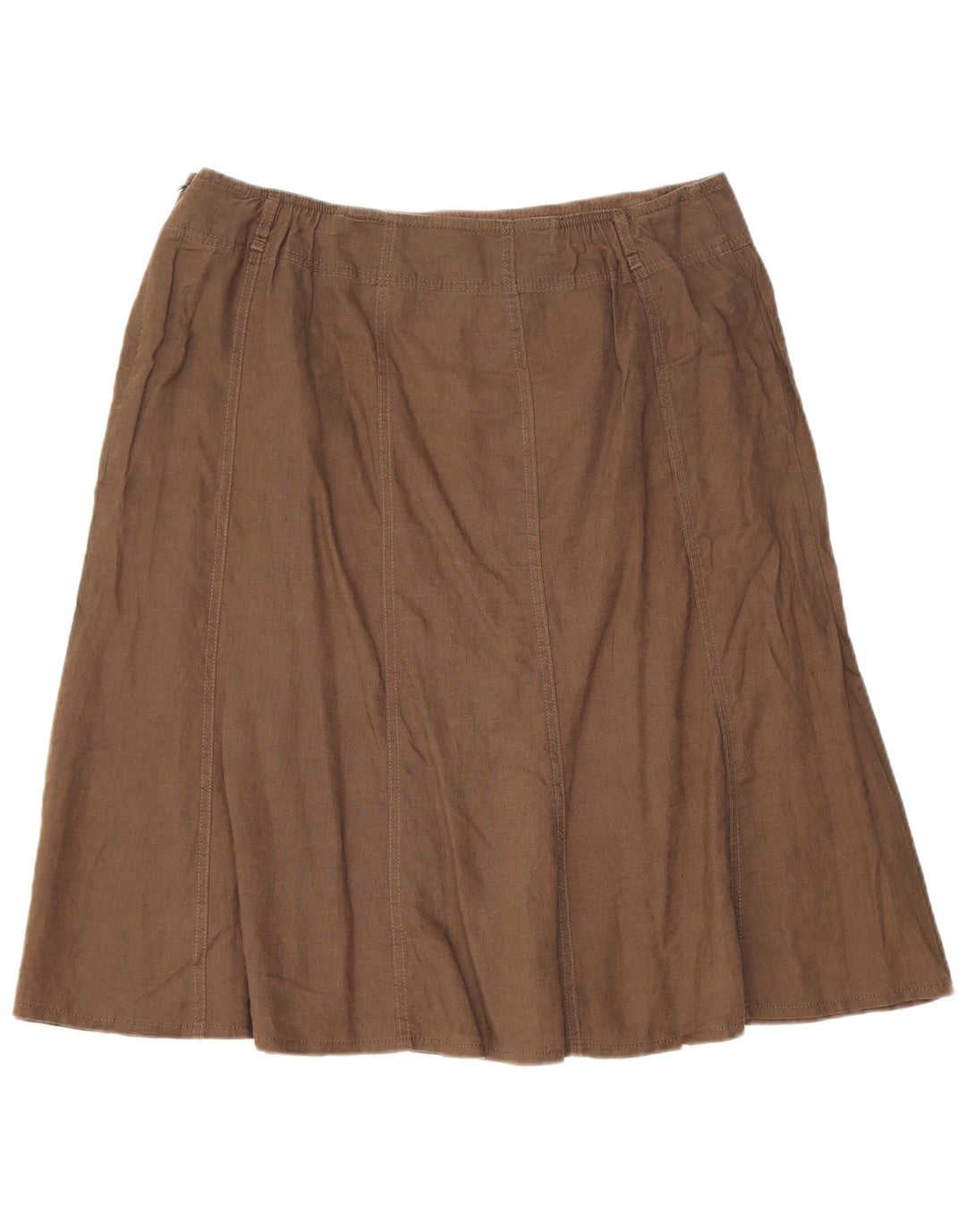 Marks & Spencer Rozkloszowana spódnica damska UK 16 duża W32 Brązowa lniana