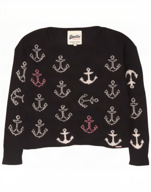 Damski sweter Superdry z dekoltem w łódkę UK 14, średni czarny