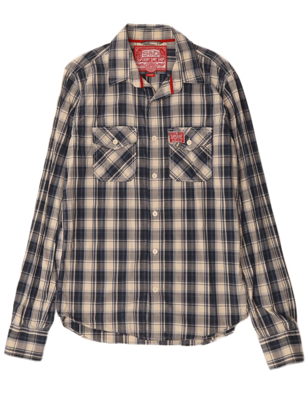 Koszula męska Superdry, duża, bawełniana, granatowa w kratkę