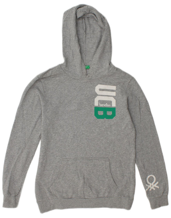 Chłopięcy sweter z kapturem i grafiką Benetton 11-12 lat 2XL Szara bawełna w plamki