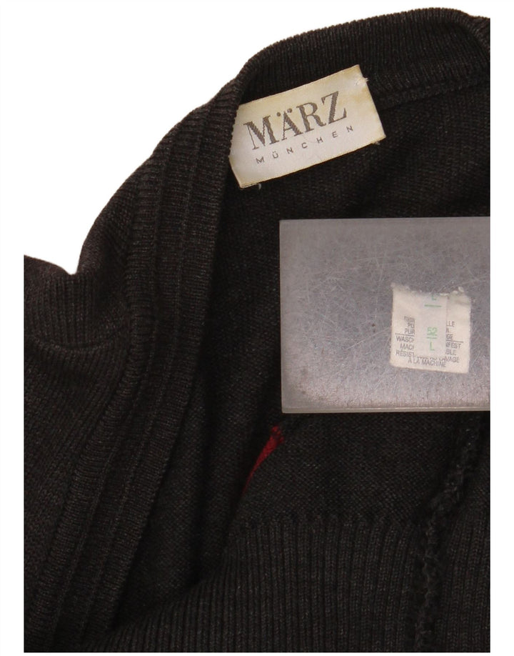 Marz Męski sweter rozpinany, duży, szary, geometryczny, nowy wełniany