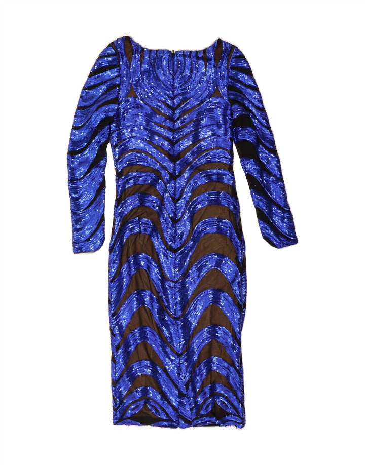 VINTAGE Womens Long Sleeve Maxi Dress UK 10 Small Blue Chevron Polyester Vintage Vintage and Second-Hand Vintage from Messina Hembry 