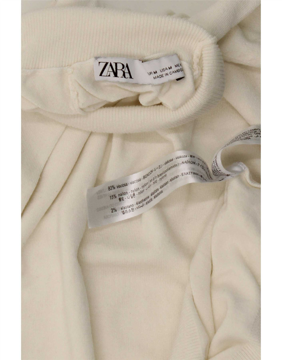 Sweter damski Zara z krótkim rękawem i okrągłym dekoltem UK 12, średni biały