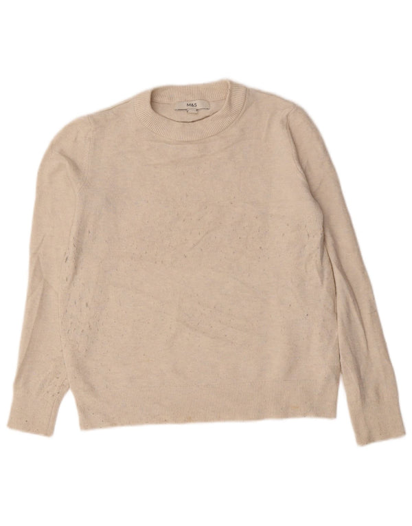 Marks & Spencer Damski sweter z okrągłym dekoltem, UK 10, mały, beżowy poliester