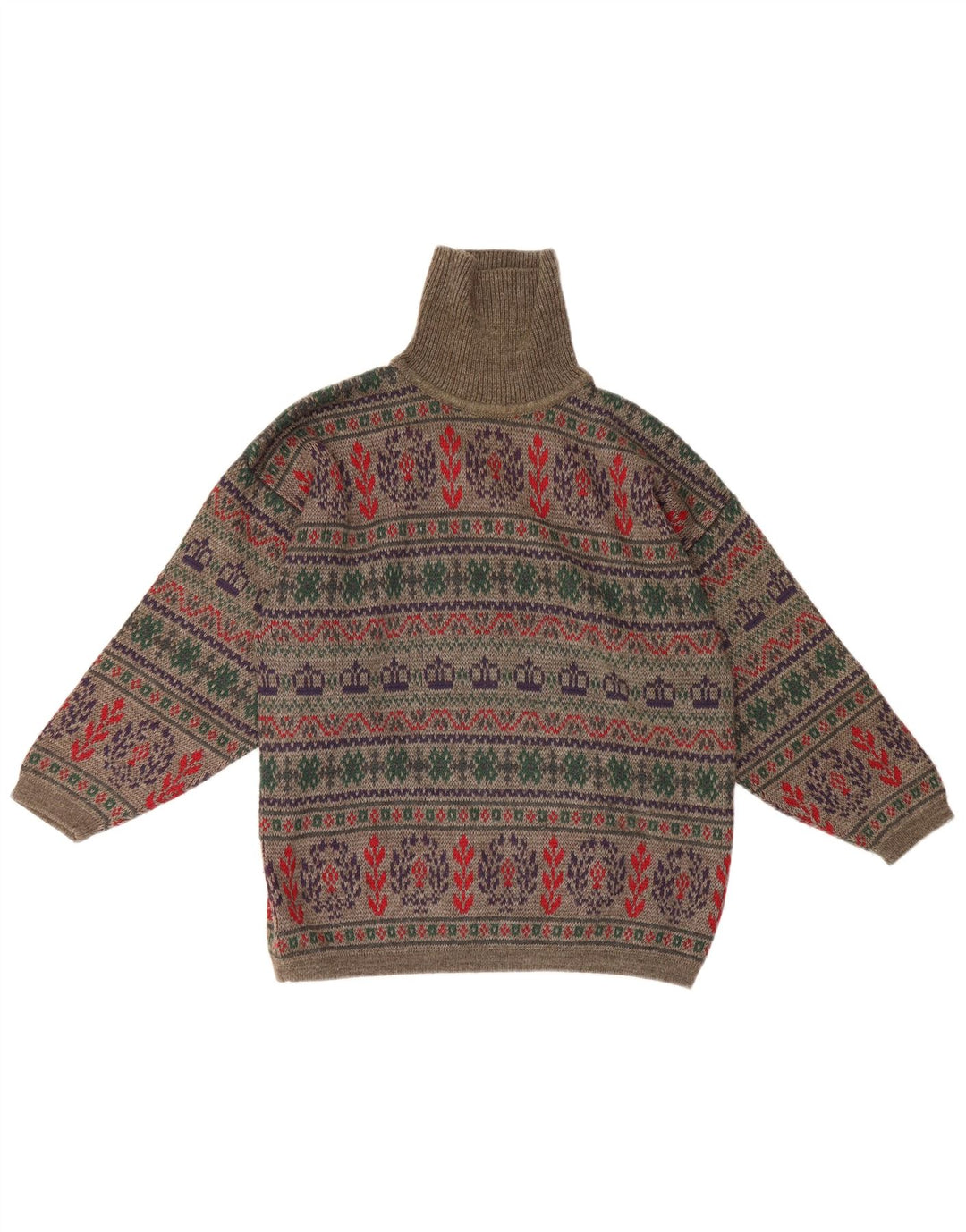 Vintage męski sweter z wywijanym dekoltem, mały szary, wełniany Fair Isle